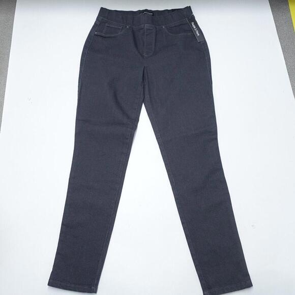 Denim - Purple & More Jeans Women's 8 Black Stretch Elastic Waist Dark Wash Straight Leg